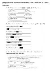 English worksheet: exam questions for 6th classes