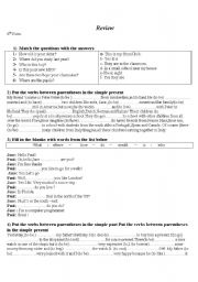 English Worksheet: revise tenses and wh questions