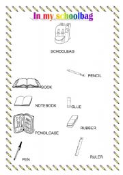 English worksheet: In my schoolbag...