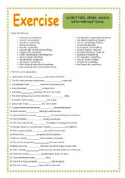 English Worksheet: Adjectives, nouns, verbs + Prepositions