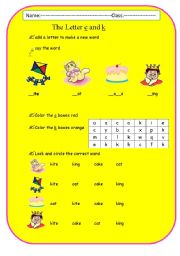 English Worksheet: letter k and c