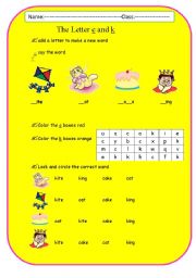 English worksheet: letter k and c