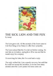 English Worksheet: The sick lion and the fox