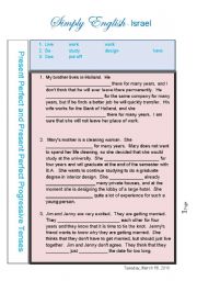 English Worksheet: Present Perfect and Present Perfect Progressive