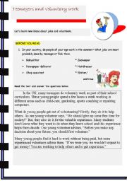 English Worksheet: Voluntary work and teenagers ( 1 )