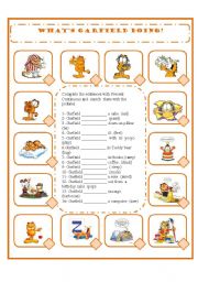 English Worksheet: WHATS GARFIELD DOING? - PRESENT CONTINUOUS - AFFIRMATIVE FORM