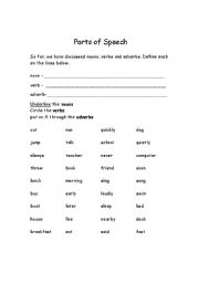 English Worksheet: noun, verb or adverb