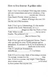English Worksheet: How to live forever 8 golden rules