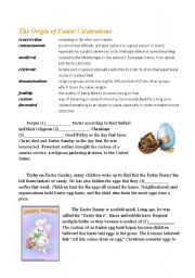 The Origin of Easter Celebrations (vocabulary) (gap filling exercise)
