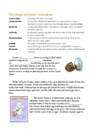 English Worksheet: The Origin of Easter Celebrations (vocabulary) (gap filling exercise)