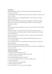 English Worksheet: different life styles