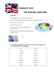 English Worksheet: THEMATIC UNIT The English Language part  1