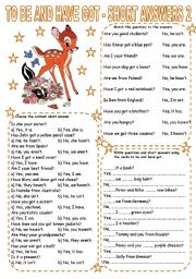English Worksheet: TO BE AND HAVE GOT - SHORT ANSWERS 2