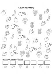 English Worksheet: Color and Count the Fruit