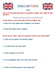 English Worksheet: Webquest English food