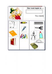 English Worksheet: things you need for next lesson