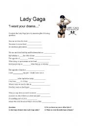 English Worksheet: Music Warmer - find a the Lady Gaga lyrics