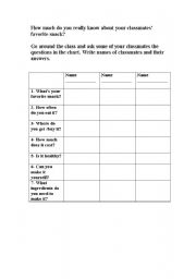 English Worksheet: favorite snack