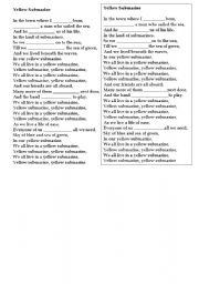 English Worksheet: simple past yellow submarine the beatles