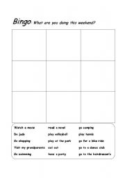 English worksheet: bingo board game