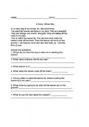 English worksheet: A Rainy Day