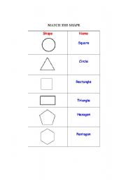 English Worksheet: 2D Shapes: Match the Shape