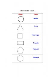 English worksheet: 2D Shapes: Match the Shape