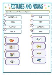 English worksheet: PICTURES AND NOUNS