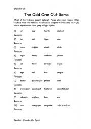 English Worksheet: Odd one out