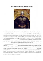 English Worksheet: Batman Begins Post Watching Activity