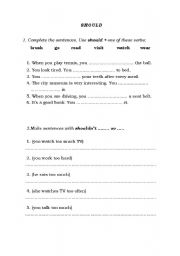 English worksheet: should, shouldnt