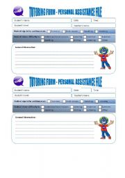 English worksheet: TUTORING FORM - PERSONAL ASSISTANCFE FILE