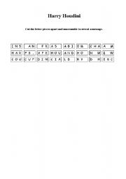 English worksheet: Harry Houdini - hidden message