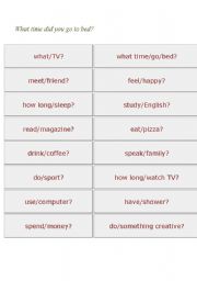 English Worksheet: Past tense card game