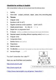 English Worksheet: Checklist for Writing in English