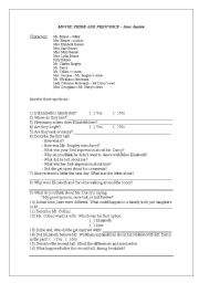 English Worksheet: Movie: Pride and Prejudice - Jane Austen