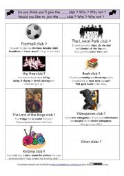 English Worksheet: Speaking about joining a club