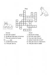 English worksheet: crossword pets