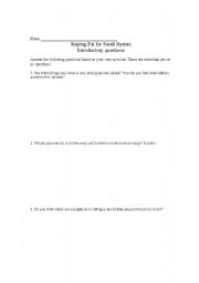 English Worksheet: Staying Fat for Sarah Byrnes Intro Questions