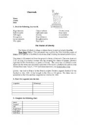 English Worksheet:  The Statue of Liberty
