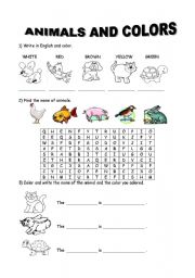 English Worksheet: Animals and Colors
