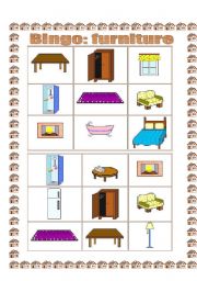 English Worksheet: Bingo: furniture (1) - 8 bingo cards