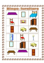 English Worksheet: Bingo: Furniture (2) - 7 Bingo cards