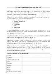 English Worksheet: CV Worksheet