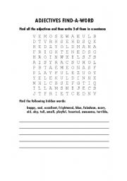 English Worksheet: adjectives find-a-word