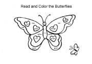 English Worksheet: Read and Color the Butterflies