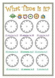 English Worksheet: What time is it? - Minutes to the hour