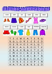English Worksheet: Clothes - Wordsearch
