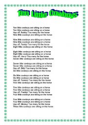 English Worksheet: 10 Little Cowboys