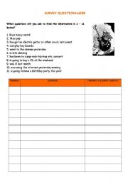 English Worksheet: QUESTINNAIRE - Survey